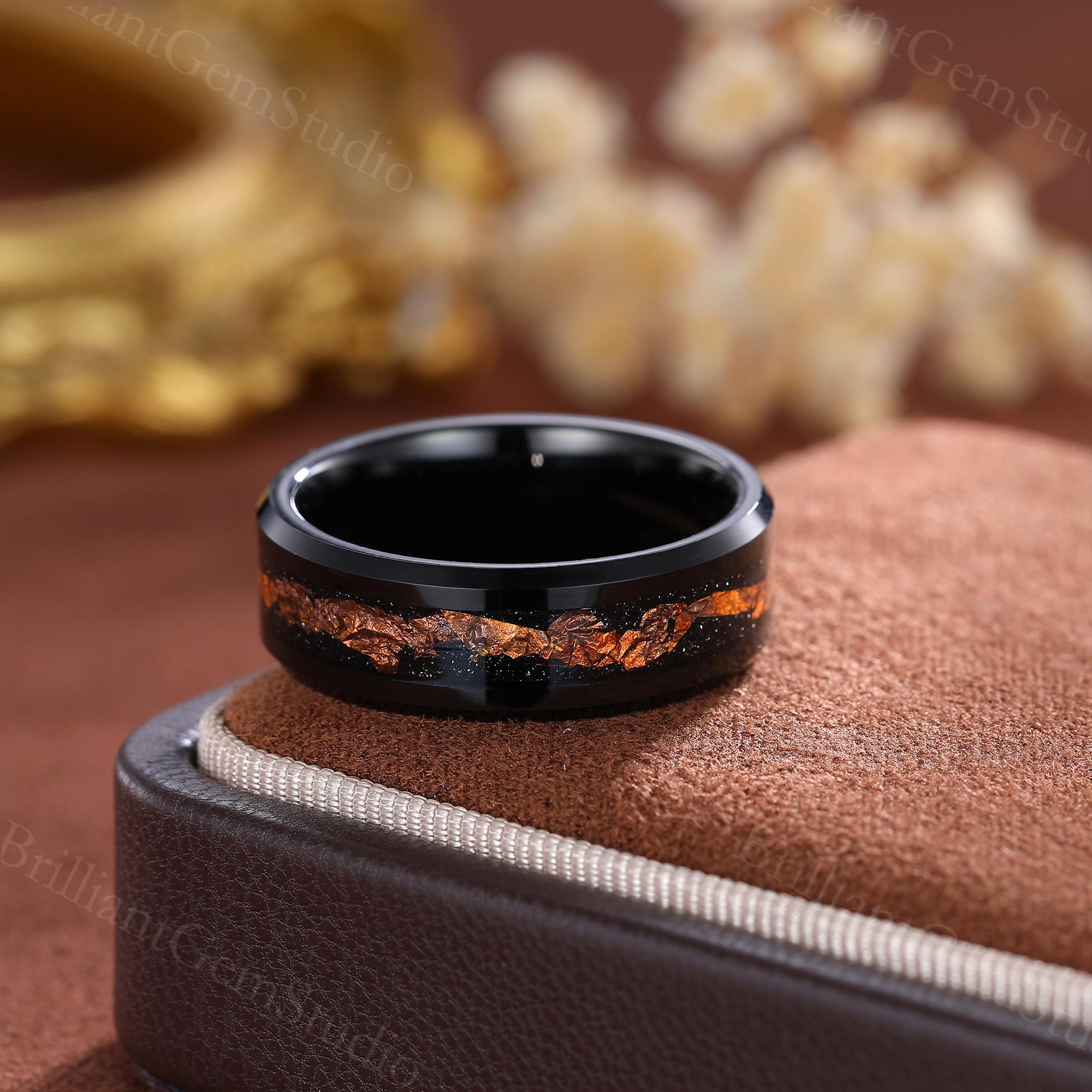 ブラックオニキスのカップルリングセット：ローズゴールド
