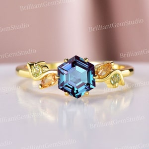 Zeshoek geslepen Alexandrite Ring massief goud zilver voor vrouwen Vintage unieke Alexandrite verlovingsring trouwringen Moissanite bruidsring