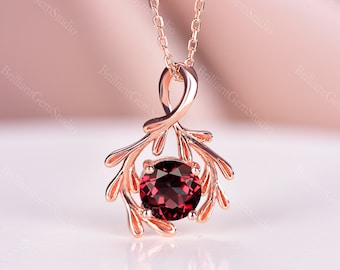 Garnet Twig Necklace: Sterling Silver January Birthstone Pendant