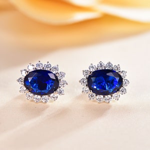 Vintage Sapphire Earrings September Birthstone Earrings Oval Cut A Prefect Gift for Her Bridesmaid Gift  Gold Earring for Woman