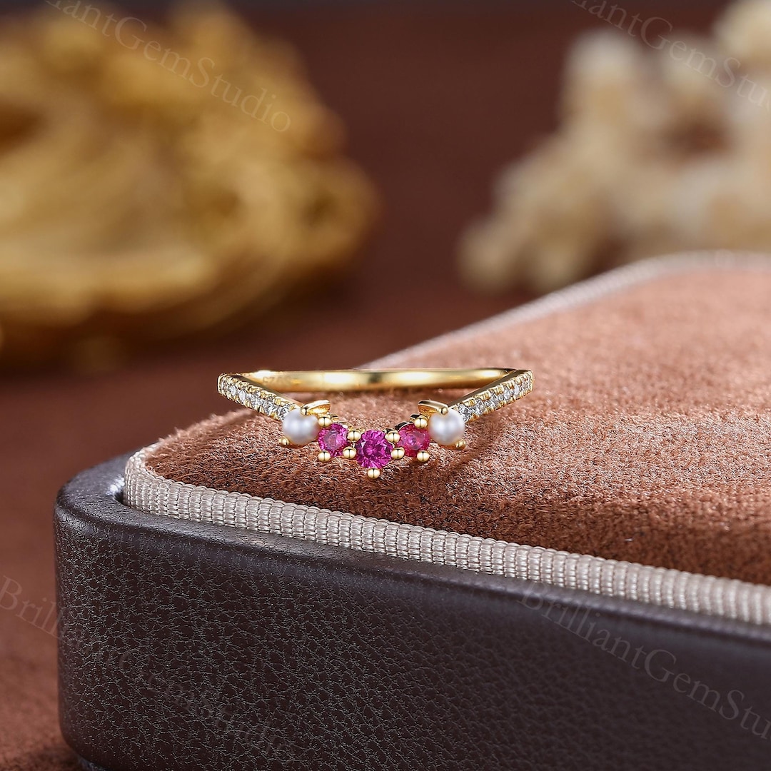 Vintage Ruby Wedding Band: 14k Gold Half Eternity Anniversary Ring - Etsy