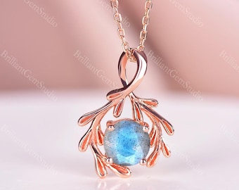Twig Labradorite Pendant Necklace: Sterling Silver, Gold Finish