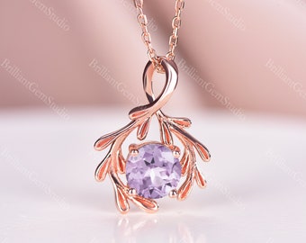 Vintage Rose Gold Lavender Amethyst Necklace: Star Moon Pendant