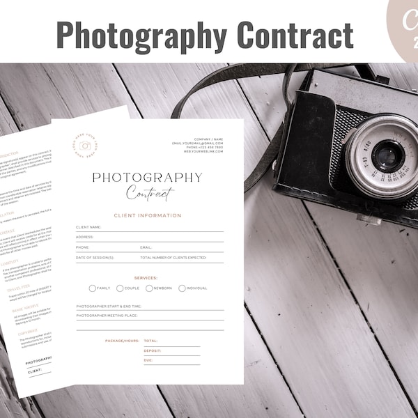 Photographer Contract Template, Photography Agreement,  Photography Client Contract Template,  Editable Client Agreement, Canva Template