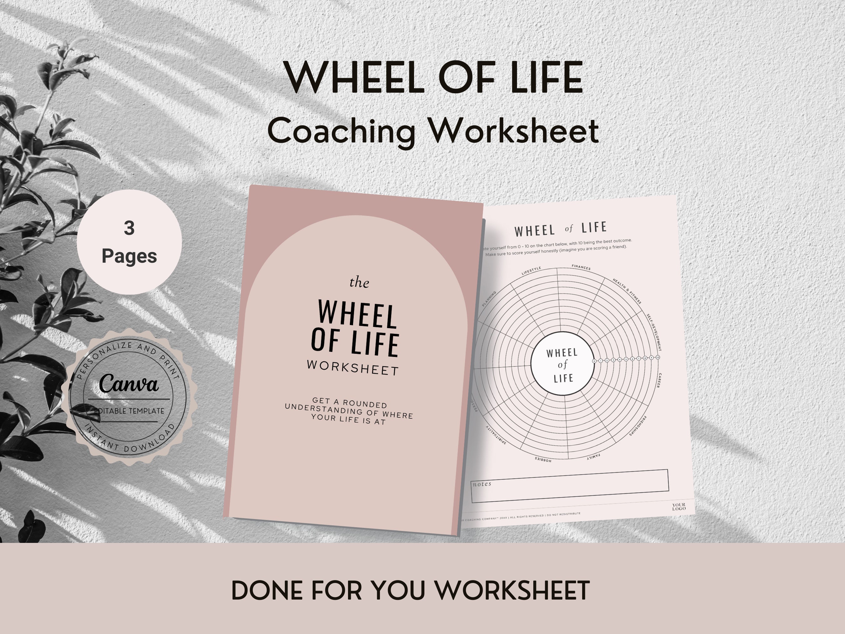 Editable Life Wheel Template Worksheet Done for You Coaching - Etsy