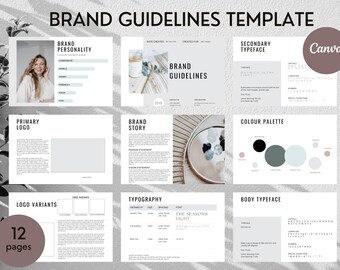 Brand Guidelines Template, Brand Style Guide, Mood Board Template, Brand Identity,  Brand Strategy, Visual Identity, Canva Templates, Blue