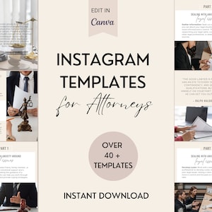 40 Social Media Posts, Lawyer Marketing Templates, Editable Canva Designs for Attorney Branding and Social Media