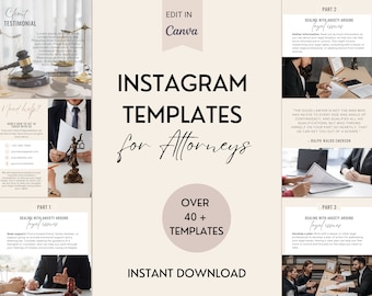 40 Social Media Posts, Lawyer Marketing Templates, Editable Canva Designs for Attorney Branding and Social Media