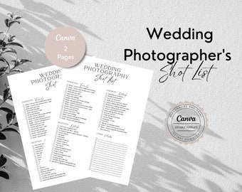 結婚式撮影リスト、結婚式写真撮影リスト、結婚式カメラマン撮影リストテンプレート、編集可能な結婚式写真チェックリスト、Canvaテンプレート