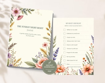 Sunday Night Reset Journal | Weekly Self-Care Planner (PDF Download)