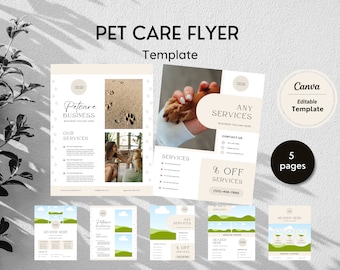 Editable Pet Care Flyer Template, Dog Walking Flyer, Cat Care Flyer, Pet Grooming Flyer, Pet Sitting Flyer, Editable Canva Template