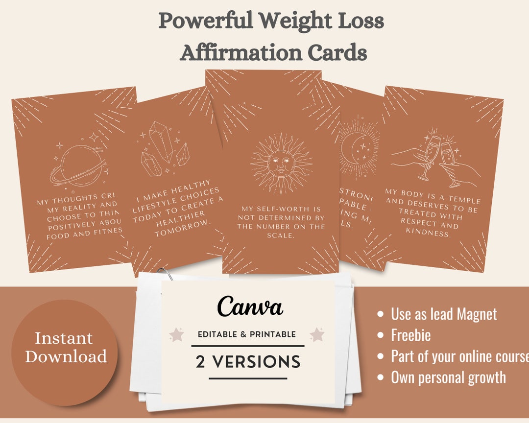 Printable Weight Loss Affirmation Card Deck Positive Thinking Set for