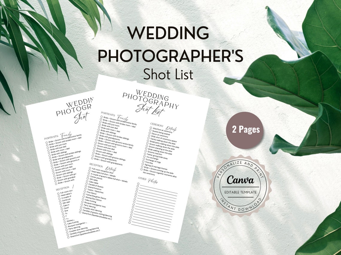 Editable Wedding Photo Shot List, Wedding Photography Shot List Editable Wedding Photo Shot List, Wedding Photography Shot List