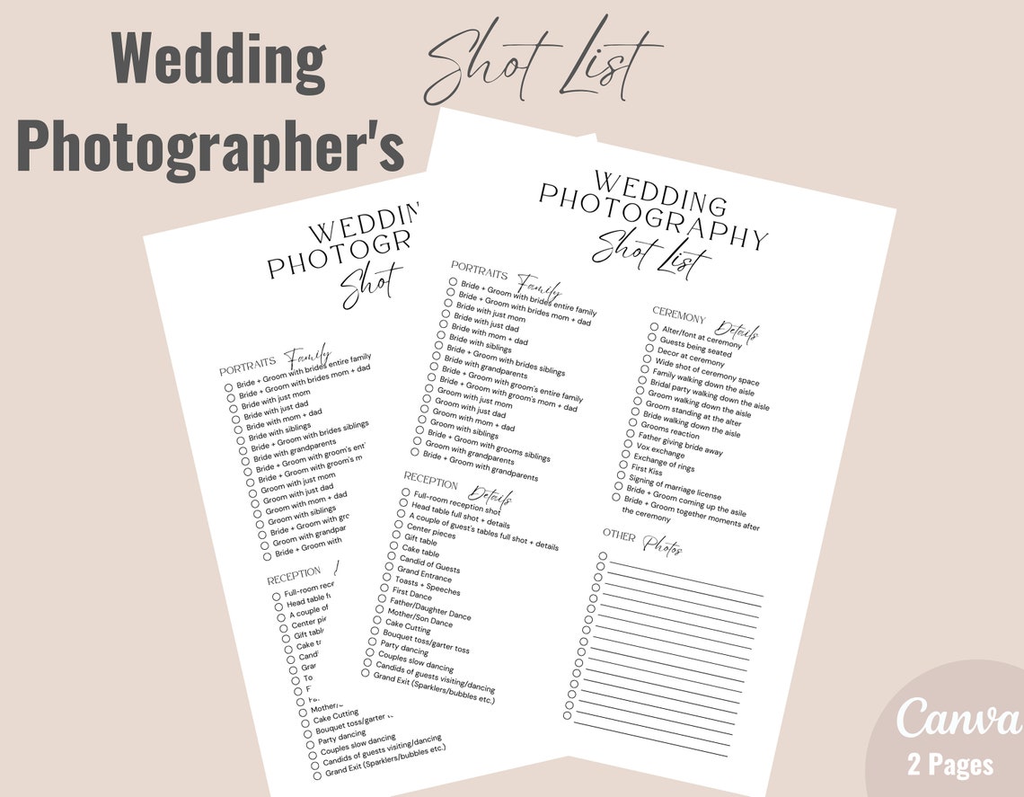 Editable Wedding Photo Shot List, Wedding Photography Shot List Editable Wedding Photo Shot List, Wedding Photography Shot List