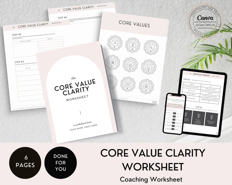 Core Value Clarity Worksheet - Identifying Core Values Worksheets, Life ...