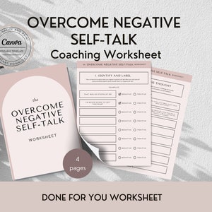 Superare il foglio di lavoro sul dialogo interiore negativo, sfida della critica interiore, fogli di lavoro CBT, strumento di auto-aiuto, dialogo interiore positivo, strumenti di coaching