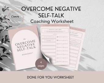 Overcome Negative Self-Talk Worksheet, Inner Critic Challenge, CBT Worksheets, Self Help Tool, Positive Self-talk, Coaching Tools