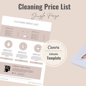 Professional Cleaning Prices Template Editable Pricing List House cleaning Rates, House Cleaning Template Cleaning Service Business Canva