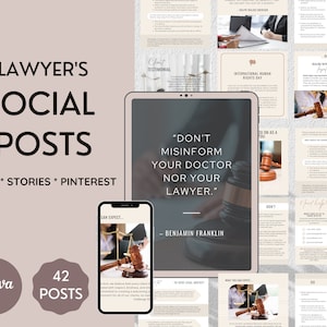 Law Firm Marketing -  40 Lawyer Social Media Posts, Instagram Post Templates, Pinterest Template, Attorney Branding, Social Media Templates