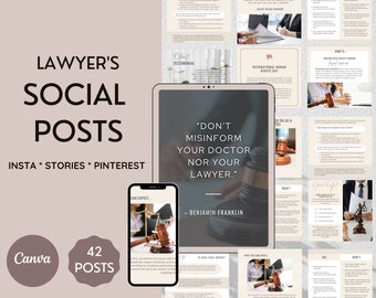 Law Firm Marketing -  40 Lawyer Social Media Posts, Instagram Post Templates, Pinterest Template, Attorney Branding, Social Media Templates