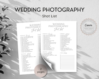 Editable Wedding Photo Shot List, Wedding Photography Shot List Template,  Wedding Shot List, Wedding Photo Checklist, Canva Template