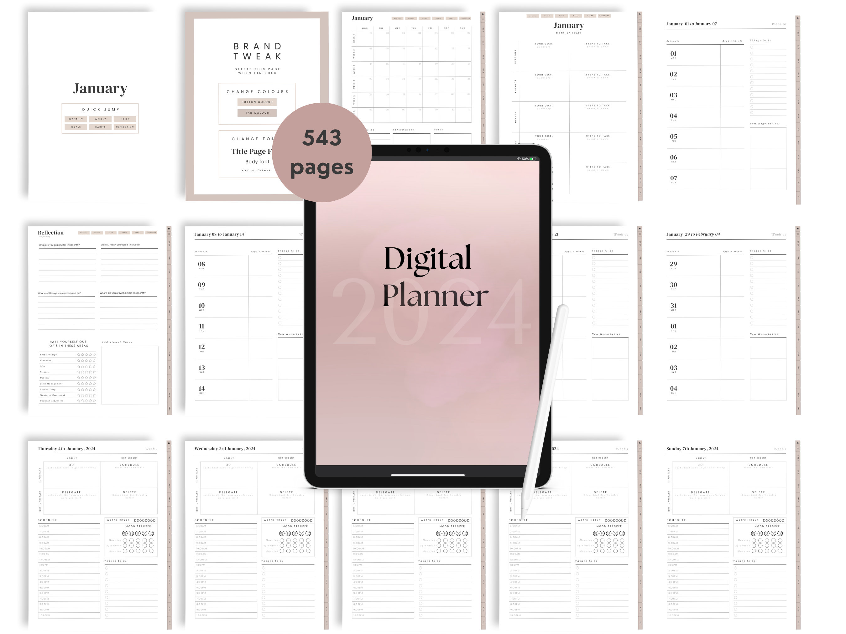 2024 Digital Planner Printable PDF Editable Templates - Etsy