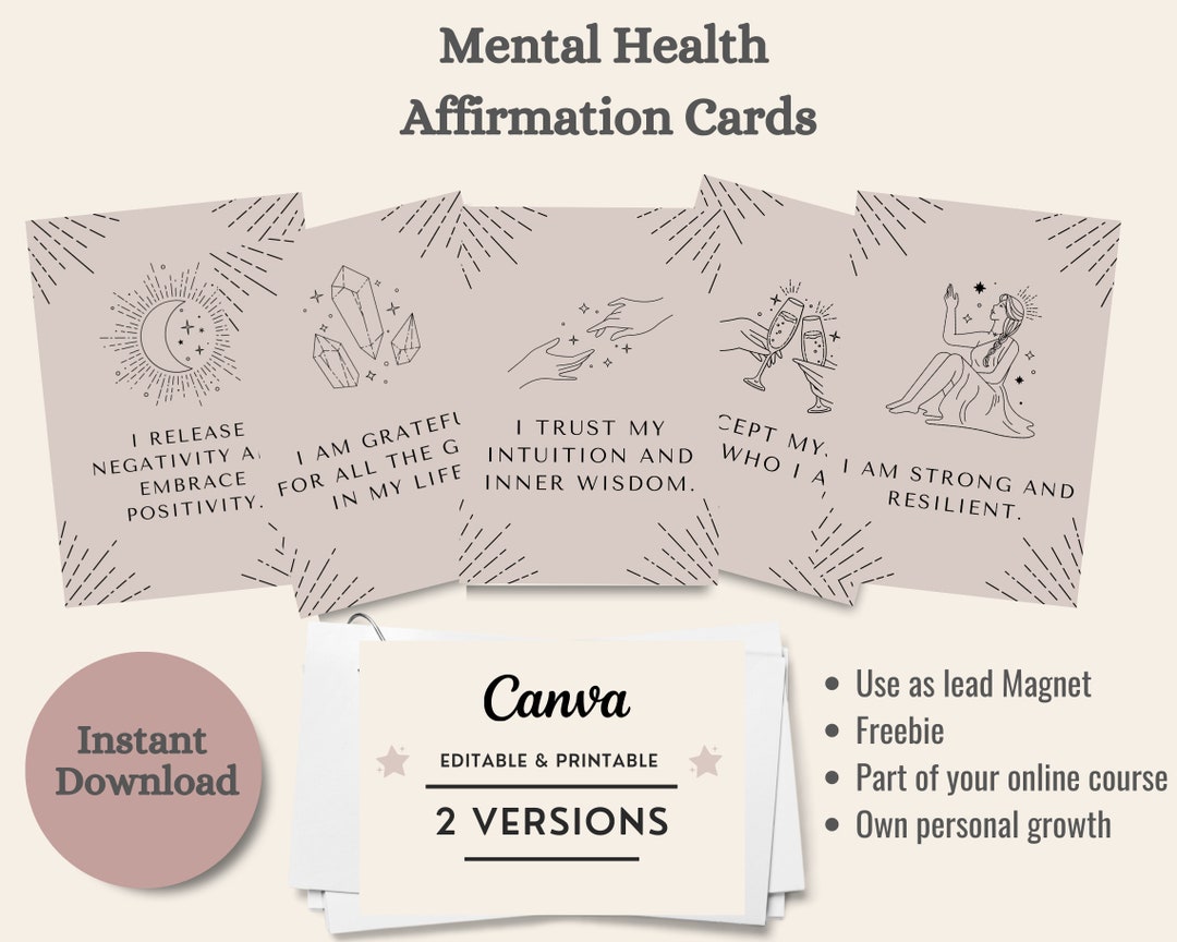 Mental Health Affirmation Cards for Positive Mindset and Self-care ...