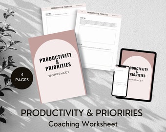 Productivity & Priorities Worksheet Template - Time Management, Coaching Kit , Lead Magnet, Productivity Planner,  Done For You Freebie