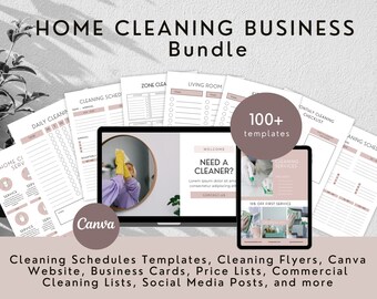 Editable Cleaning Schedule Bundle, Cleaning Business Templates, Home Cleaning Bundle, Canva Cleaning Website, Business Cards, Cleaner Flyer
