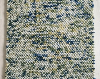 Handmade Chunky Felted Wool Pebble Rug - Nordic Forest Green & Slate Grey - Organic Textured Nursery - Living Room Decor
