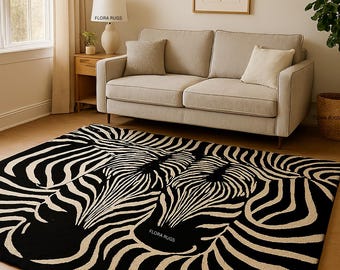 Hand-Tufted Zebra Rug, 100% New Zealand Wool, Modern Black and White Carpet