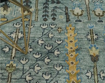 Hand-Knotted Turkish Oushak Rug – Botanical Garden Wool Carpet, 8x10