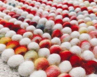 Handmade Multicolor Felt Ball Rug | New Zealand Wool Pom Pom Mat