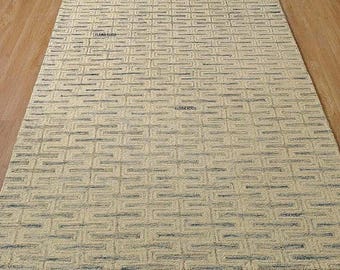 Alfombra de lana tejida a mano, cuadrícula geométrica, beige neutro, estilo escandinavo