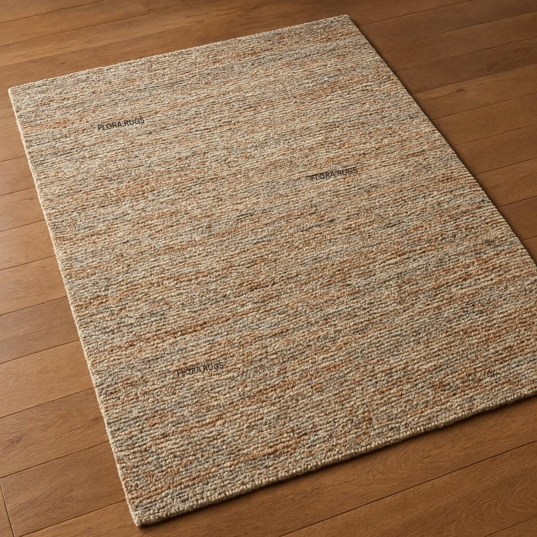 Hand Tufted Wool Blend Area Rug – Modern Beige Tan Textured Flatweave ...