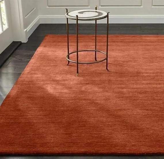 Hand Tufted Wool Rug – Modern Rust Textured Grid Design