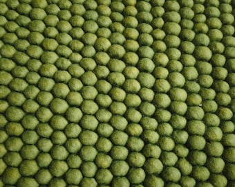 Handmade Chunky Felted Wool Pebble Rug – Moss Green, Bohemian Decor