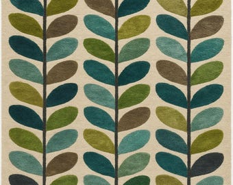 Hand-Tufted Wool Leaf Rug – Mid-Century Modern Botanical Carpet