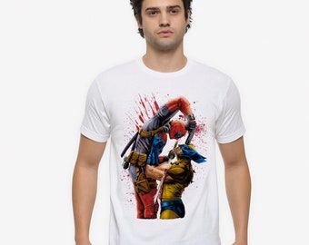 Deadpool and Wolverine Bloody T-Shirt / Men's and Women's Sizes / 100% Cotton Tee (DEA-864010)