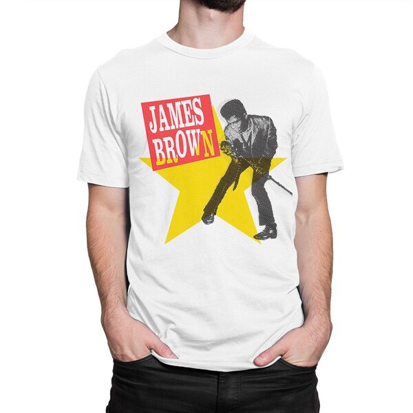 T-Shirt James Brown Holding Mic - Officiel Unisexe Noir
