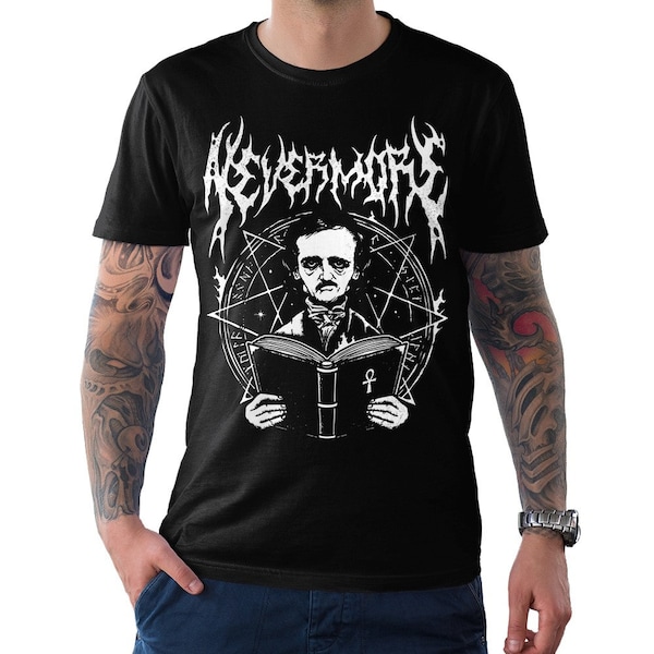 Edgar Allan Poe Nevermore Metal T-shirt / heren damesmaten / 100% katoenen T-shirt (blc-207)