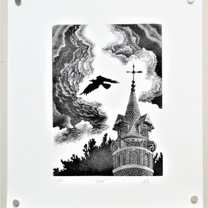 Original relief print wood engraving