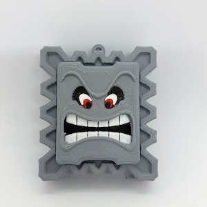 Nintendo-Inspired 3D Printed Thwomp Christmas Ornament - Geeky Gaming Holiday Decor