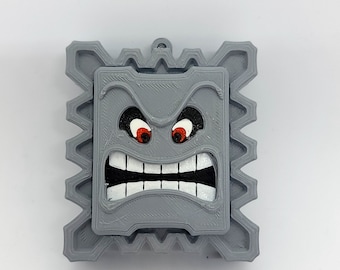 Nintendo-Inspired 3D Printed Thwomp Christmas Ornament - Geeky Gaming Holiday Decor