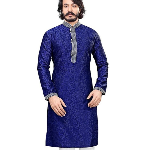 Tenue de soirée traditionnelle en soie kurta bleu royal pour hommes kurta kurta décontractée en soie festival de mariage kurta