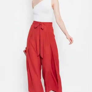 Solid Summer Pants100% Rayon Wide Leg Wrap Pant Open Leg Rayon Pant Split Pant Beach Pants Women Wrap Trousers Boho Wide Leg Palazzo