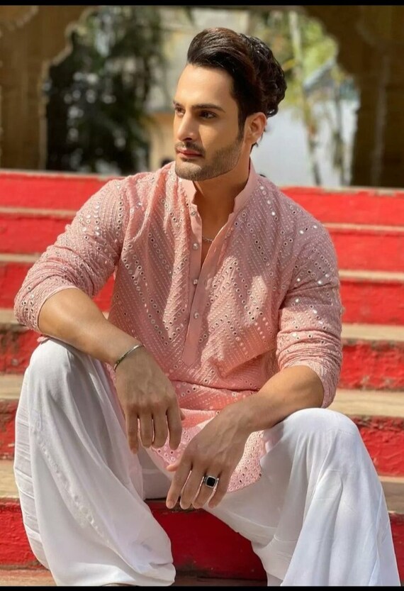 MANQ Men's Cotton Kurta Pajama Set Indian Party Traditional Ethnic