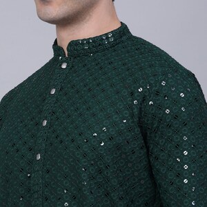 Sequin Chikankari Front Open Kurtas-KO-5029Green main image 1