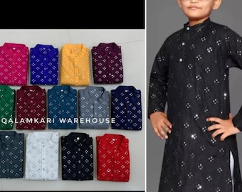 New design Beautiful Chikankari Baby and Kids Toddler kurta Embowered mirror work beautiful party wear kurta Casual wedding kurta set