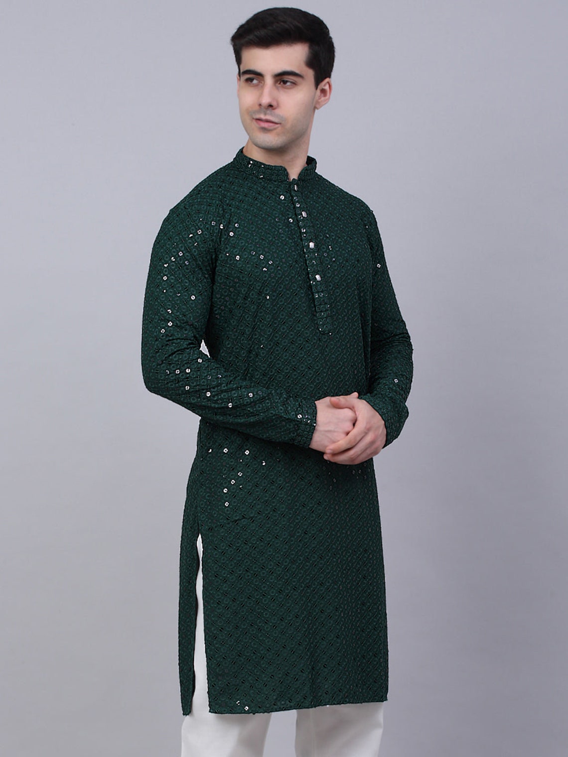 Sequin Chikankari Front Open Kurtas-KO-5029Green main image 0